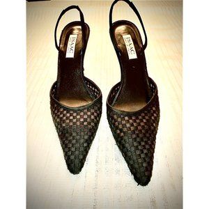ISAAC MADE IN ITALY BLACK MESH POINTY TOE SLINGBACKS WOMEN'S